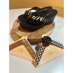 Lindsay Phillips SwitchFlops Wedge Sandals Black Size 7 Interchangeable Straps